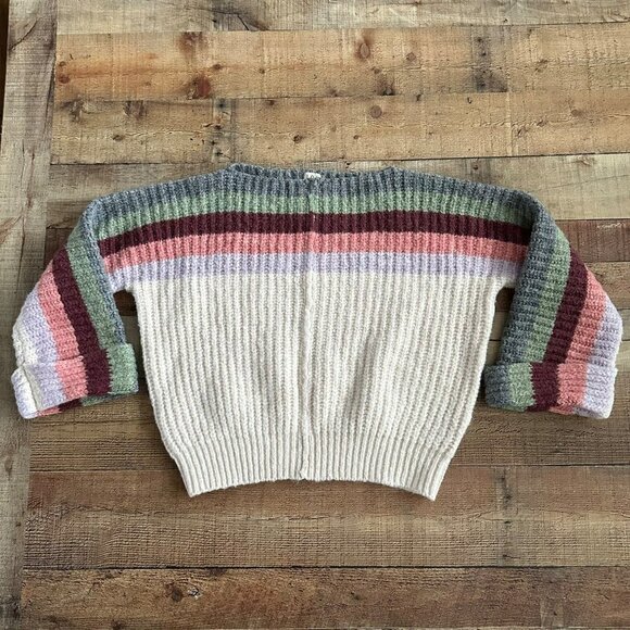 POL Sweaters - Pol Cream striped oversized chunky knit pullover sweater women's medium